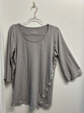 PureJill Asymmetric  Bitton Gray Scoop-Neck 3/4 Sleeve Tunic Top